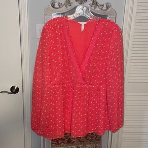 Matilda Jane Long Sleeve Coral Floral Blouse XL